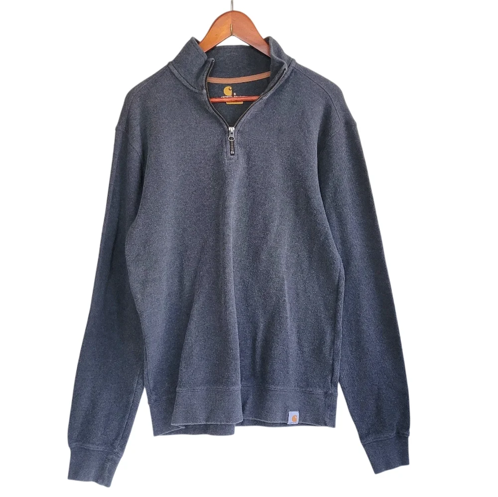 Carhartt Quarter-Zip Pullover Sweater Gray Mens Small Relaxed Fit